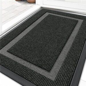 Front Door Mat Indoor Outdoor Waterproof Rubber All Weather Low Profile Black
